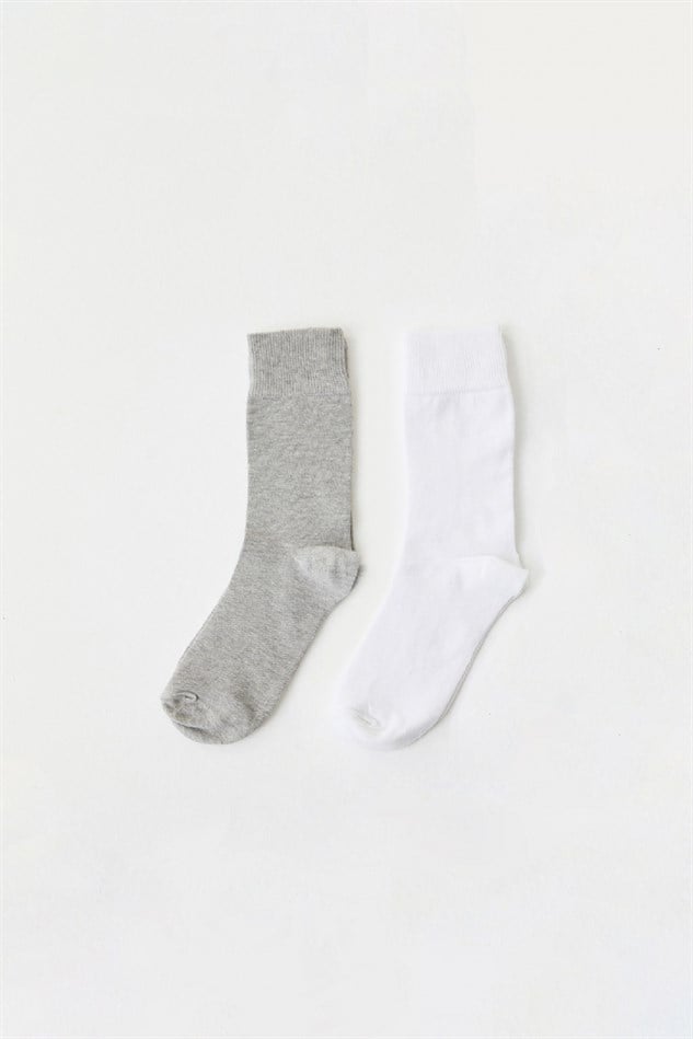 Gri Melanj İkili Pamuklu Soket Çorap Seti