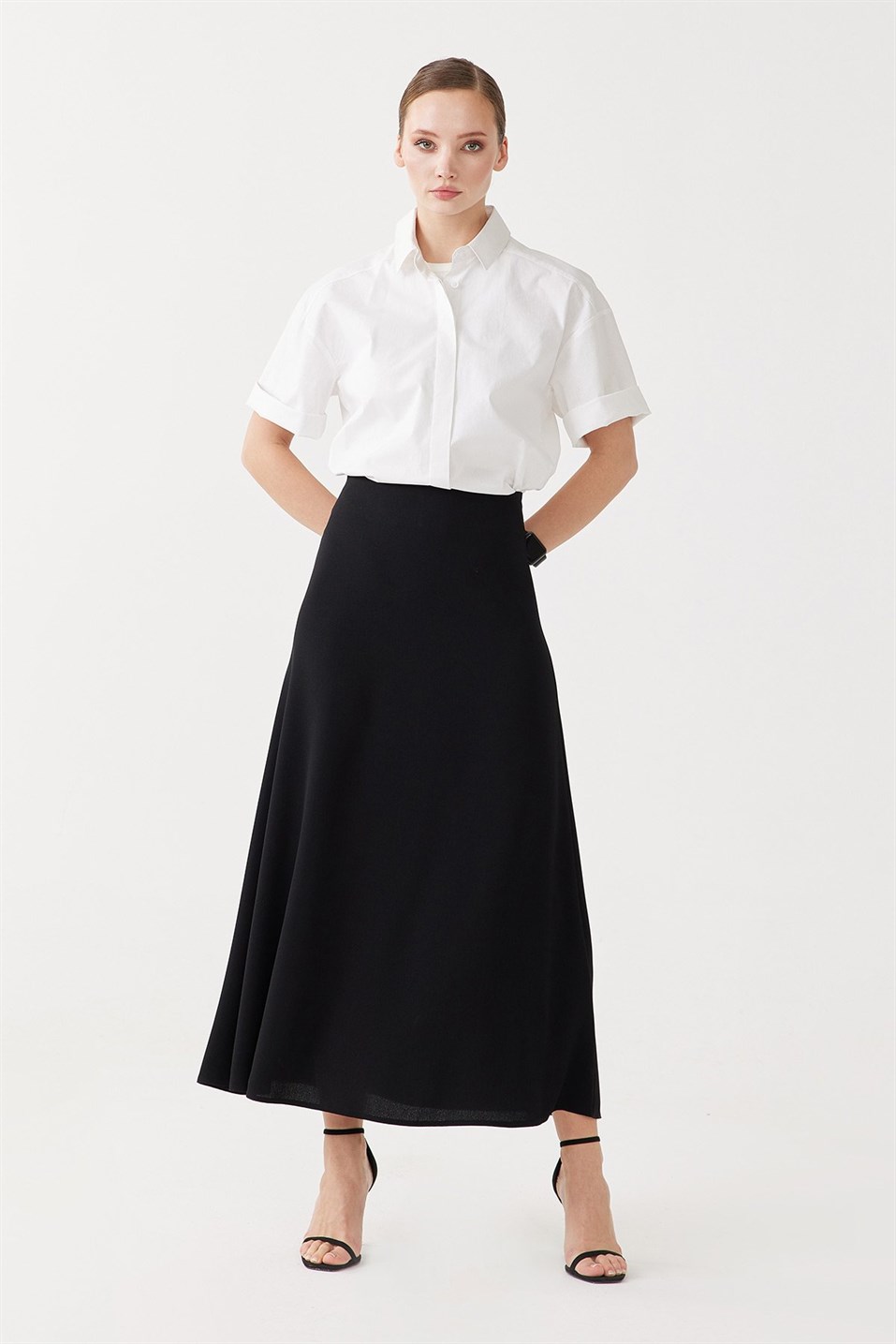 Black A-Line Crepe Skirt