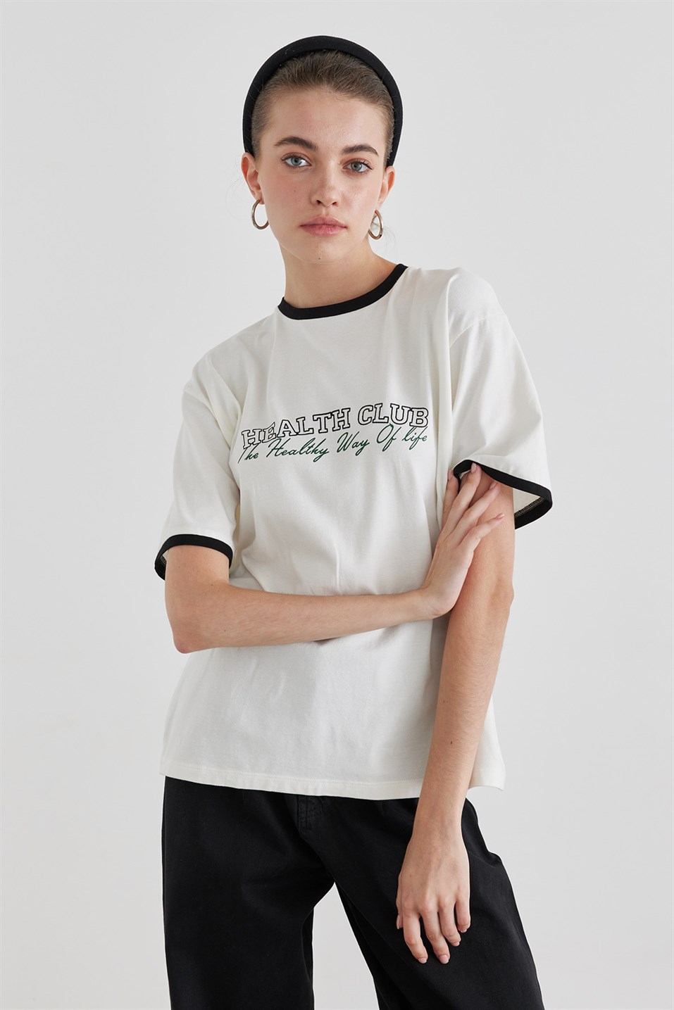 Ribbed Short Sleeve Printed T-Shirt