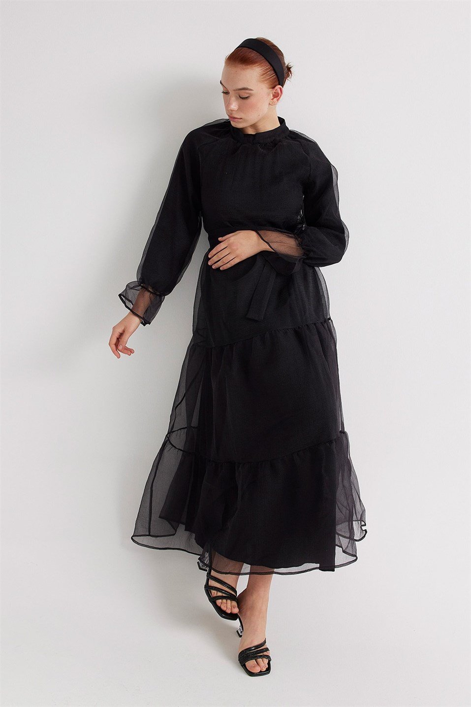 Black Pleated Evening Dress