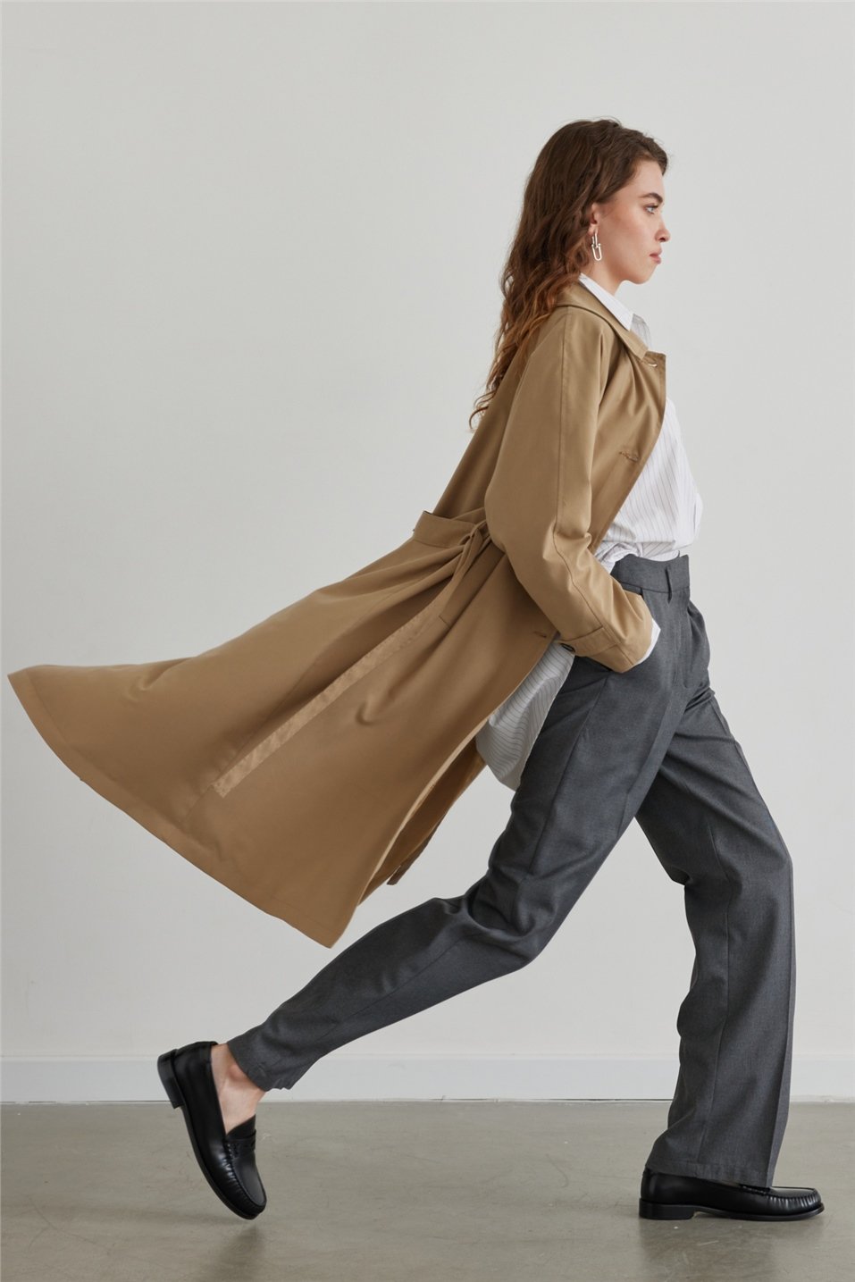 Camel Cotton-Blend Trench Coat with Belt