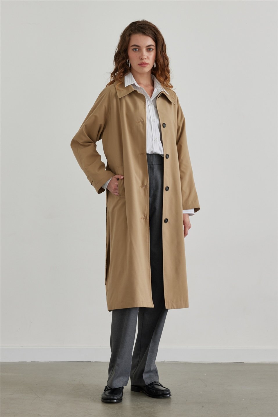 Camel Cotton-Blend Trench Coat with Belt