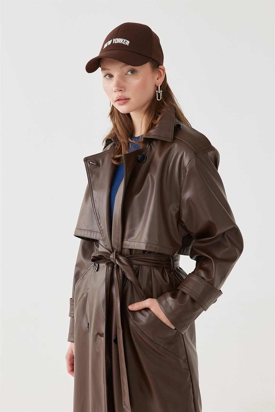 Brown Leather Vintage Trench Coat