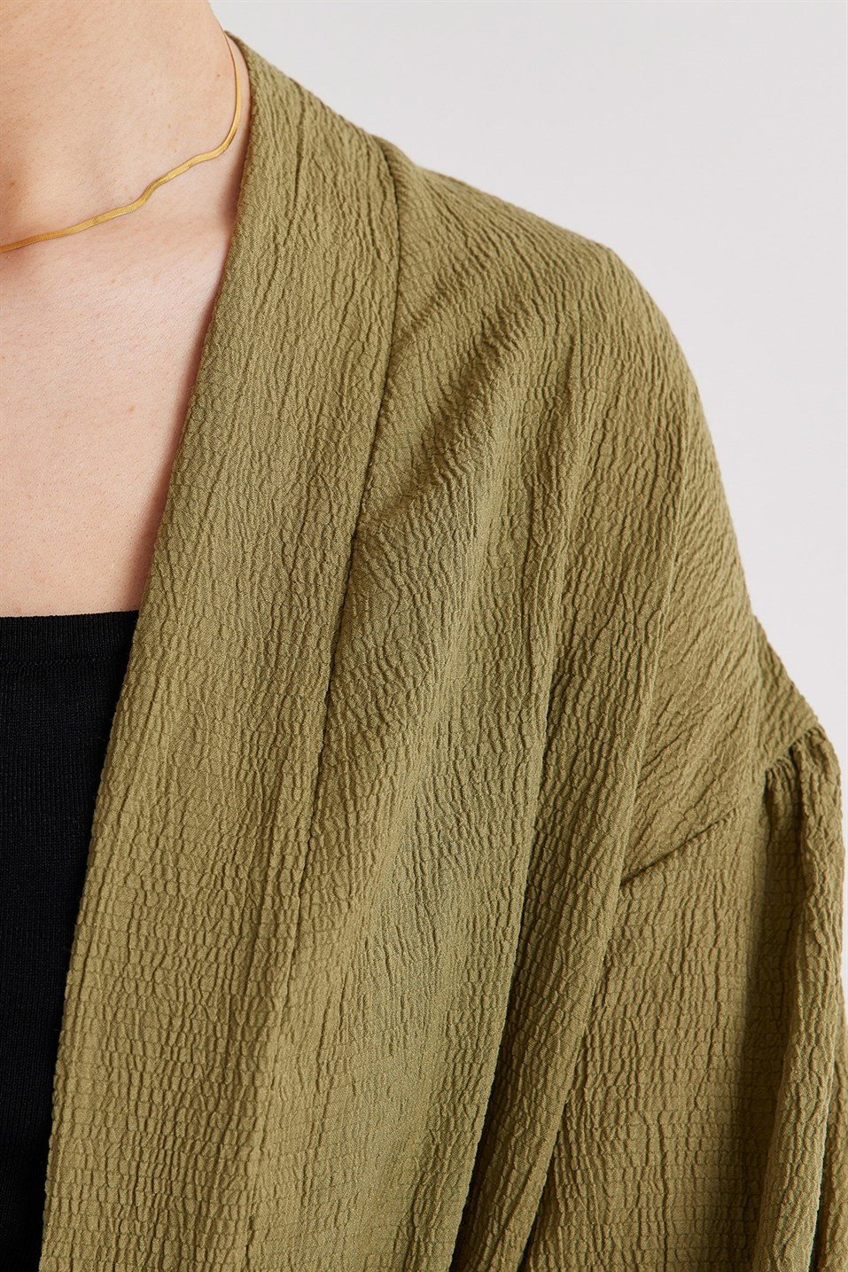 Green Textured Kimono Jacket