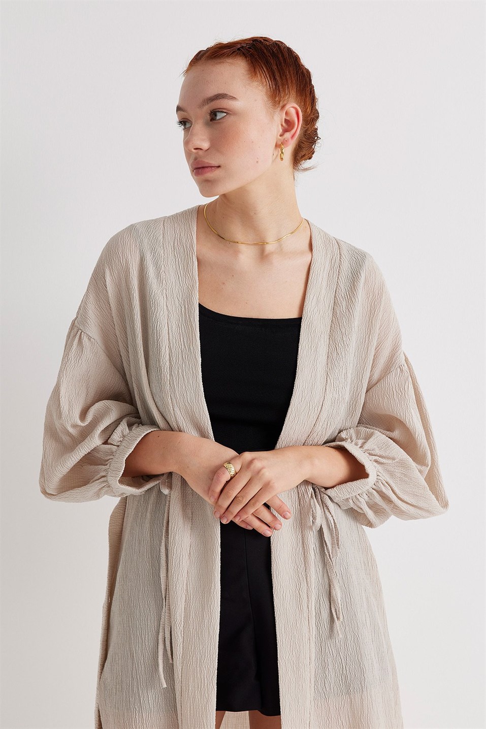 Grey Textured Kimono Jacket