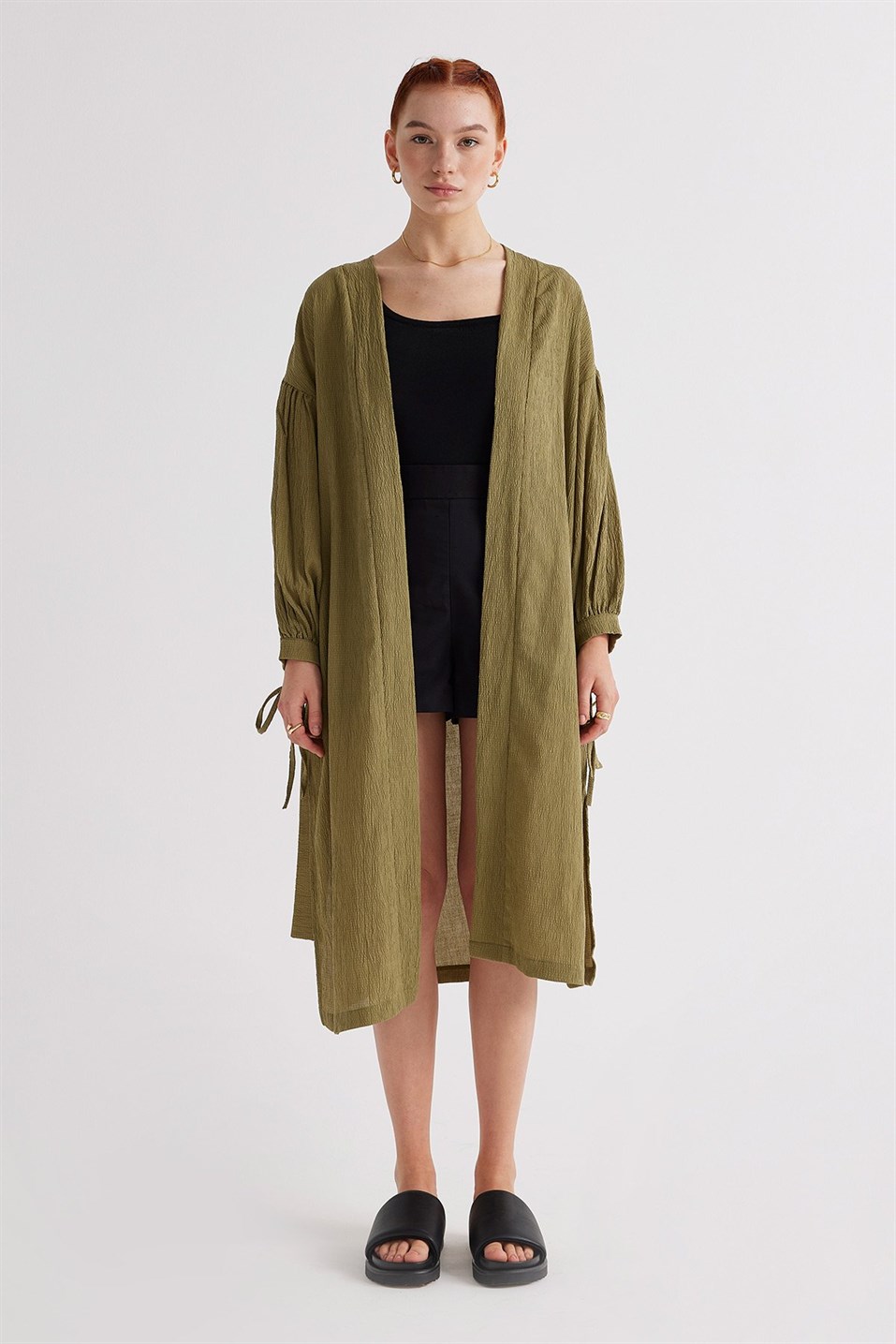 Yeşil Dokulu Kimono Ceket