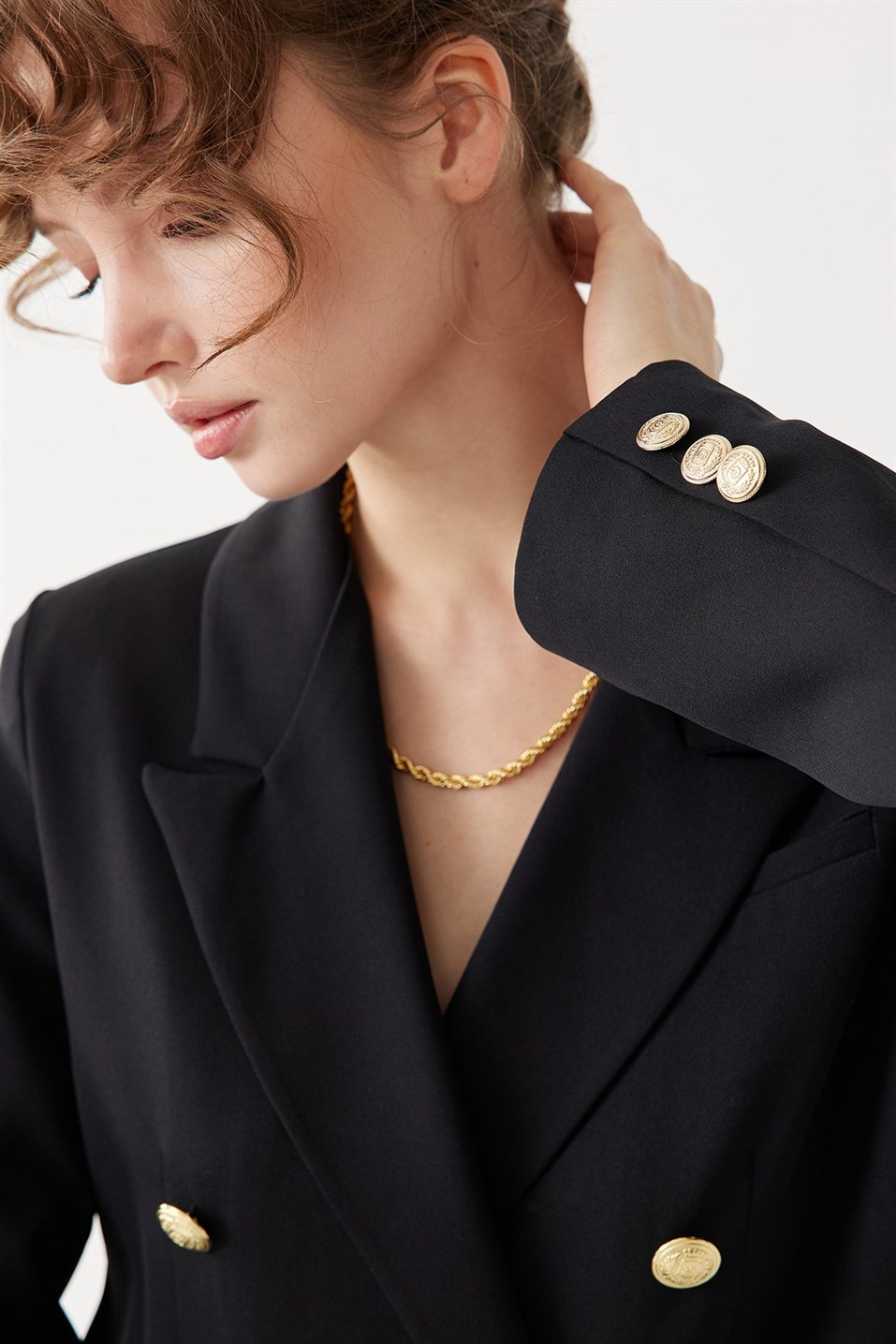 Siyah Gold Düğmeli Blazer Ceket