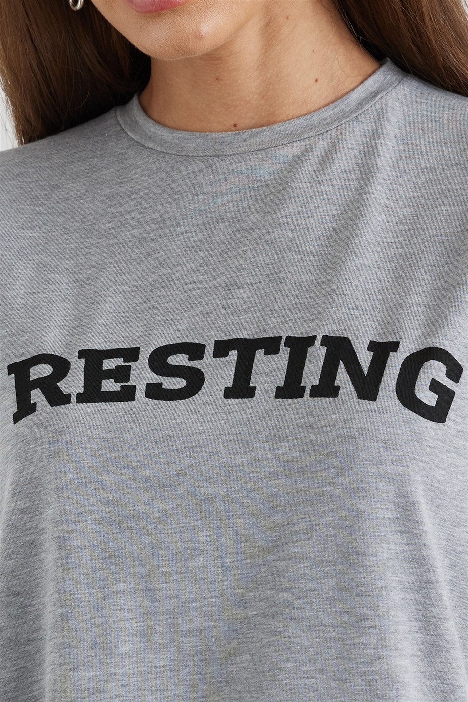 Gray Melange Resting Printed Short Sleeve T-Shirt