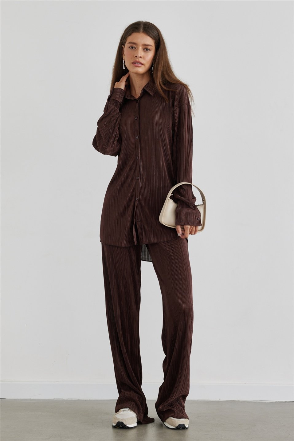 Brown Pleated Shirt