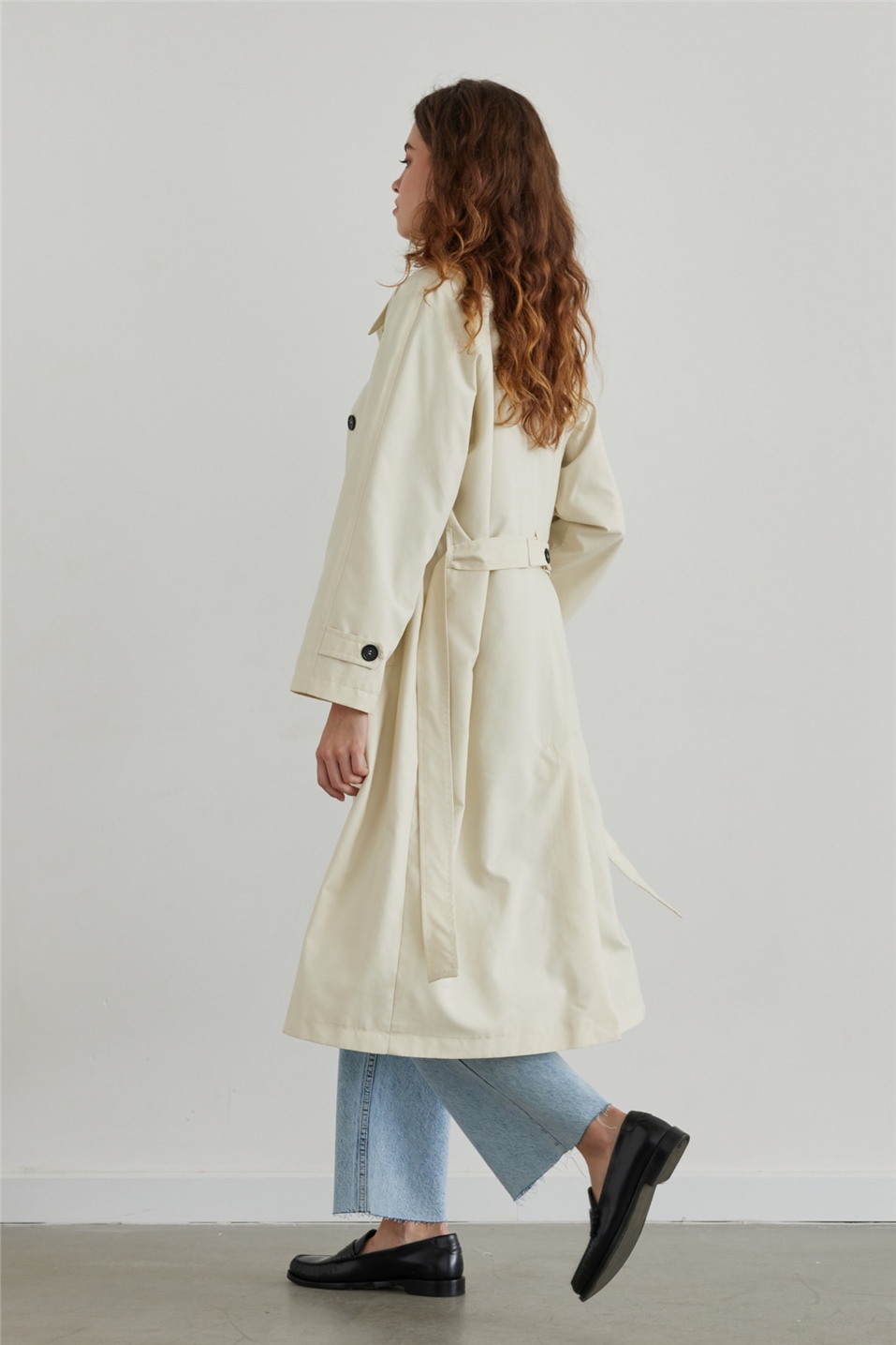 Cream Cotton-Blend Trench Coat with Belt