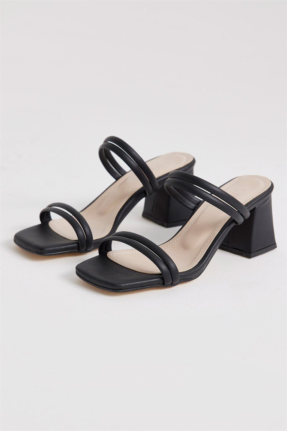 Black Minimal Banded Heeled Sandals