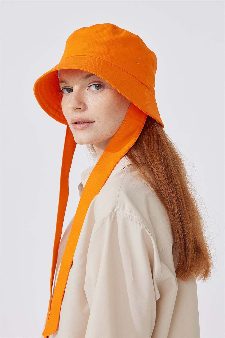 Orange Embroidered Bucket Hat