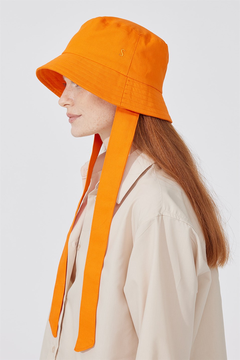 Orange Embroidered Bucket Hat