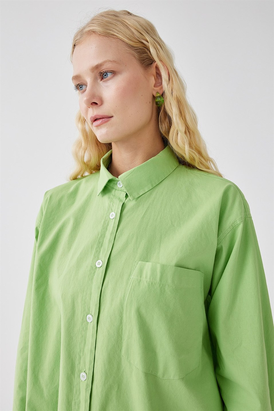 Yeşil Natürel Oversize Gömlek