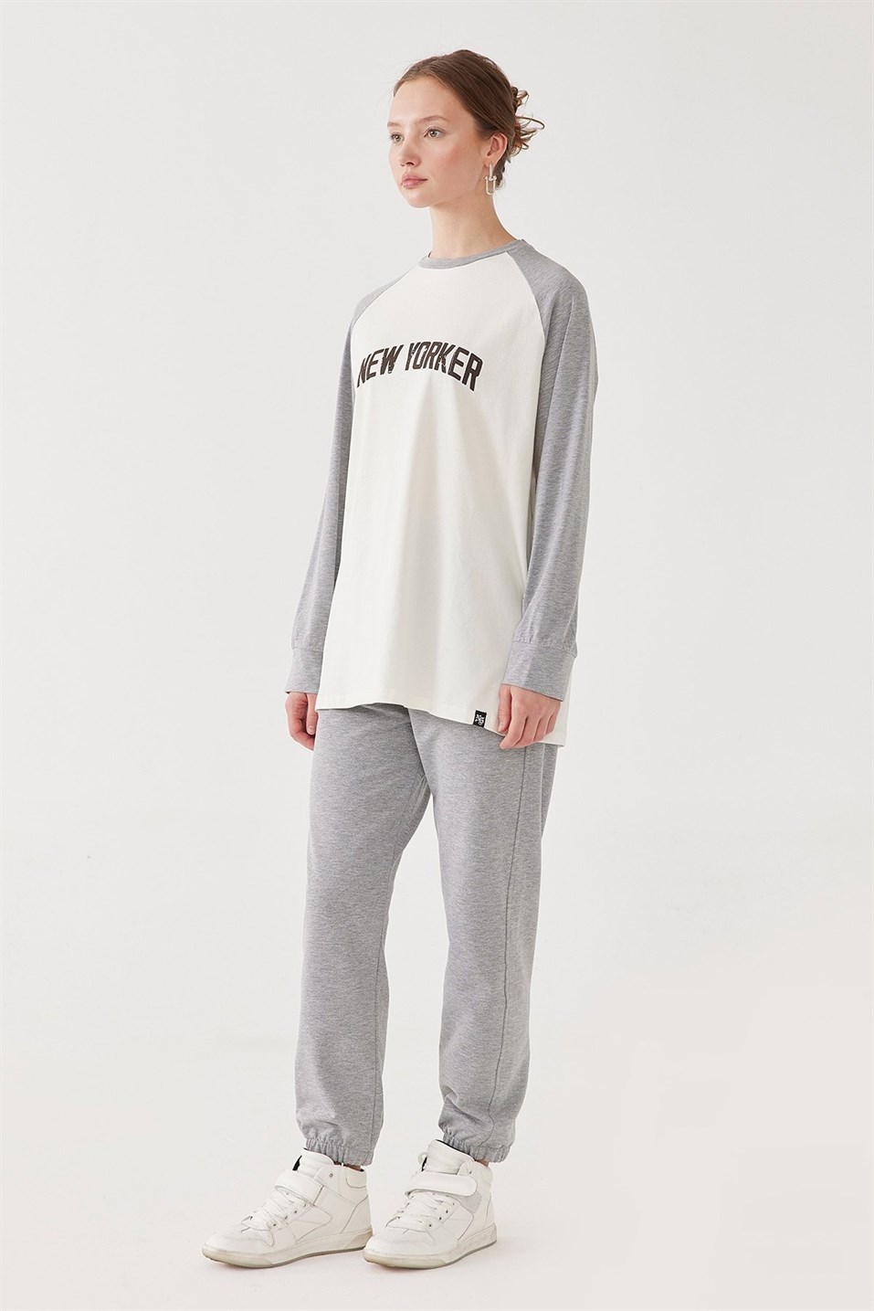 Grey Melange Printed Raglan Sleeve Sweatshirt