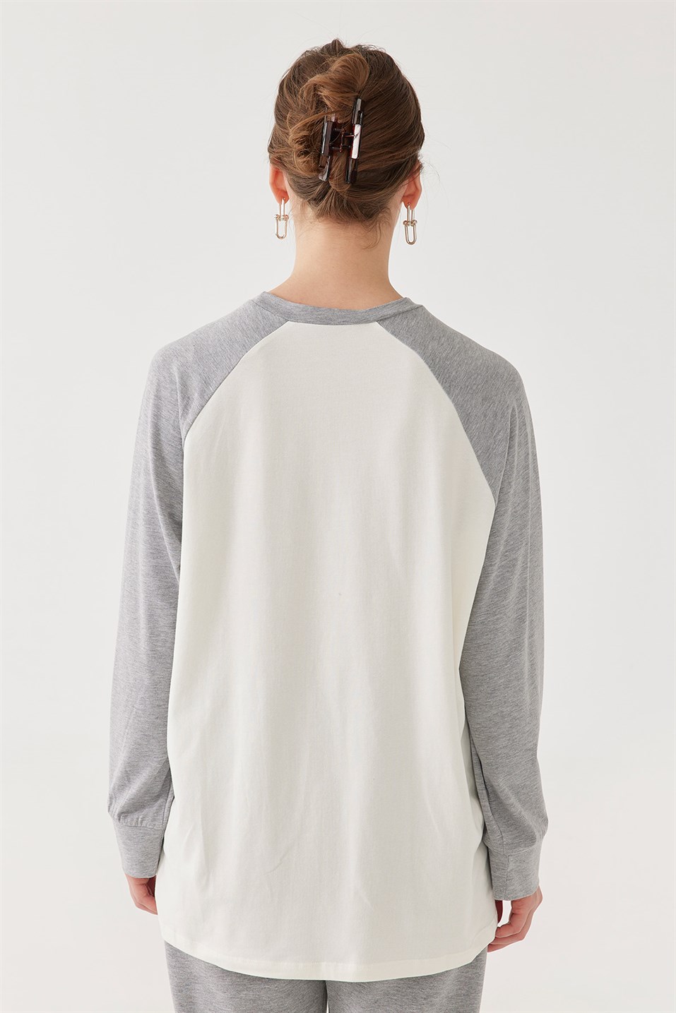 Grey Melange Printed Raglan Sleeve Sweatshirt