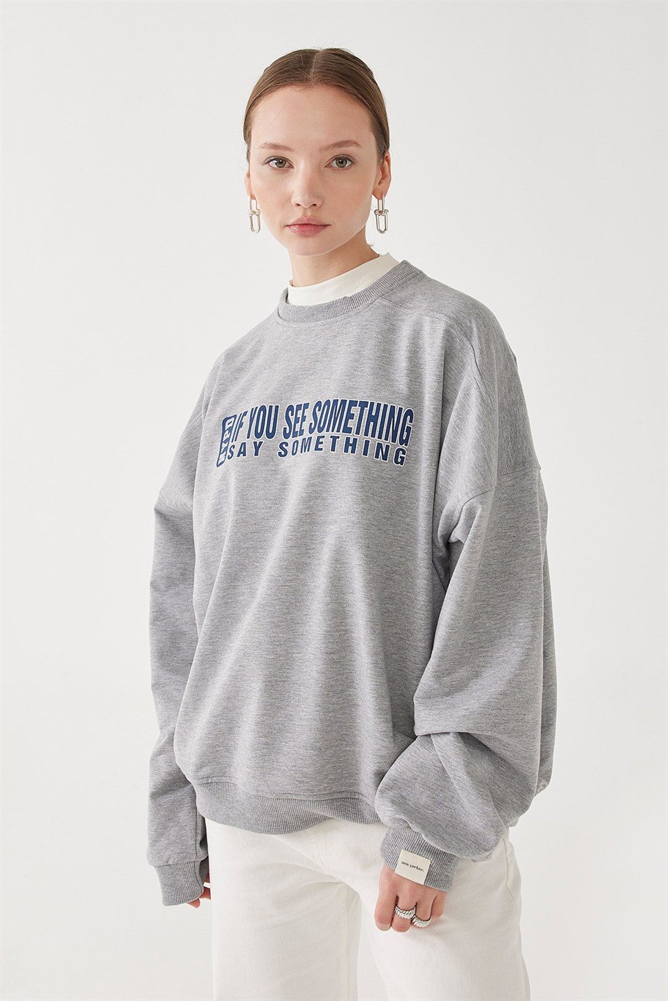 Grey Printed Oversize Sweatshirt
