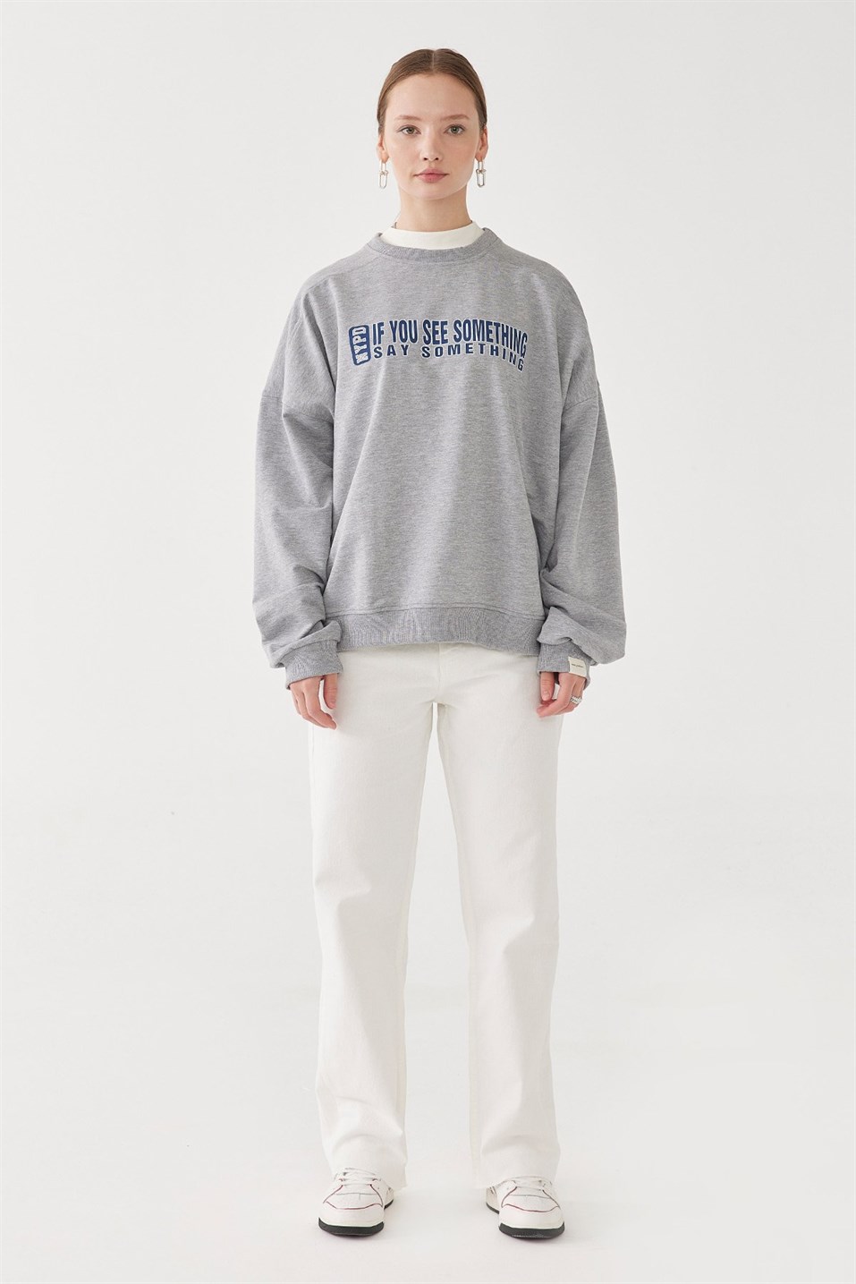 Grey Printed Oversize Sweatshirt