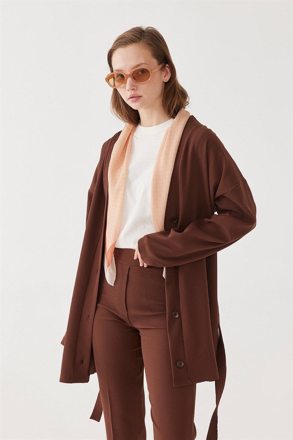Brown Ottoman Buttoned Cardigan