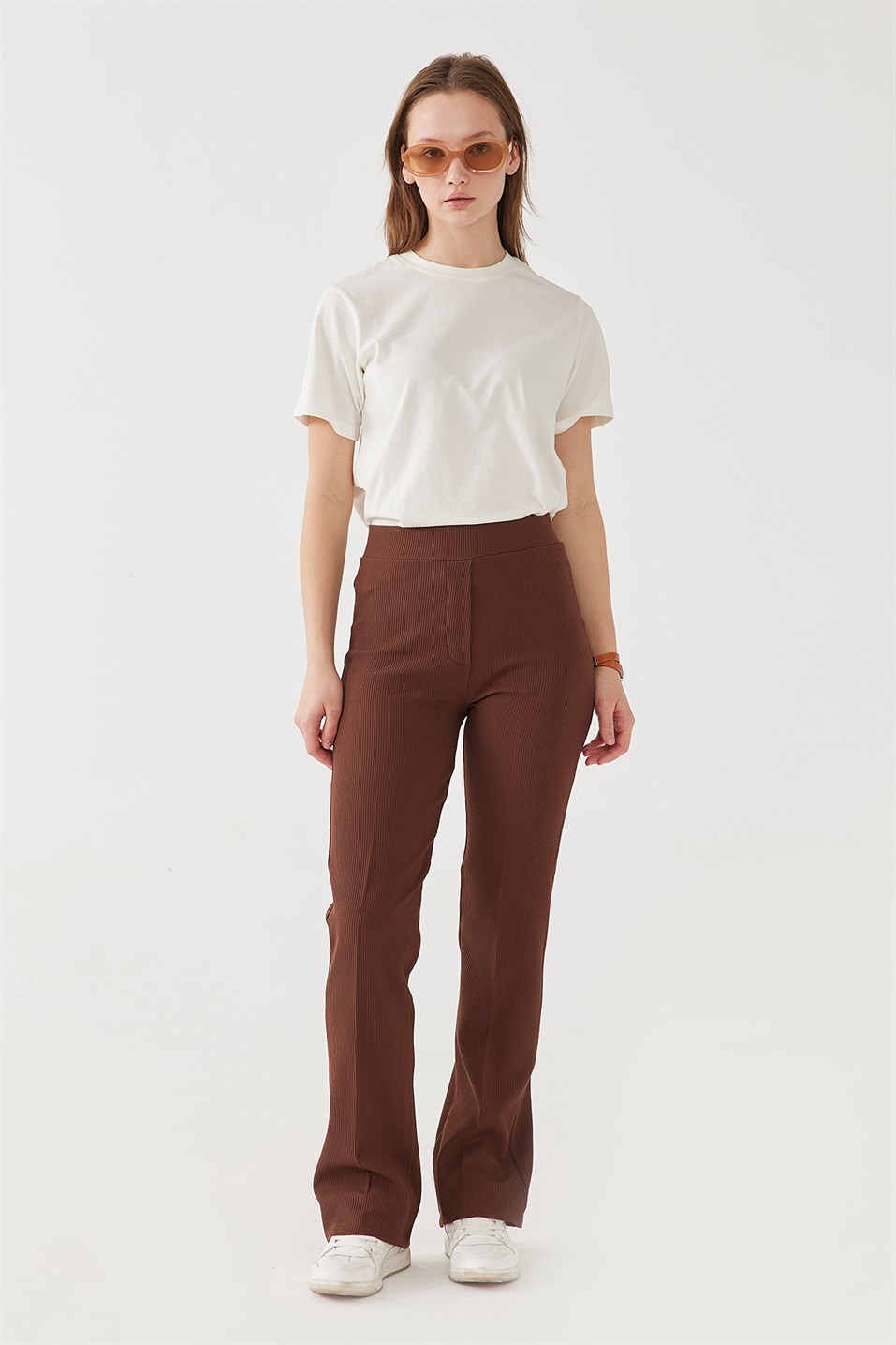 Brown Ottoman Flare Trousers