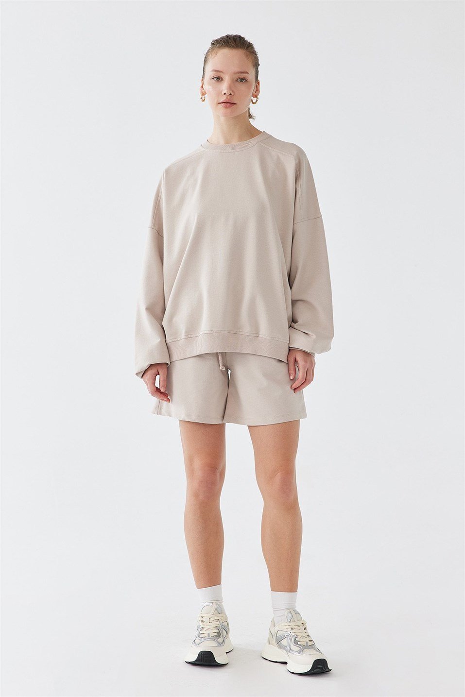 Beige Oversize Cotton Sweatshirt