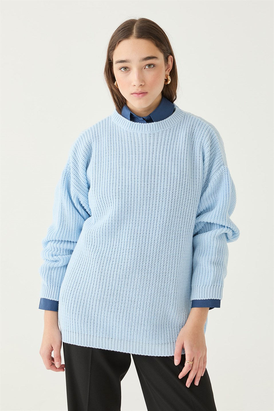 Icy Blue Oversize Knitwear Sweatshirt