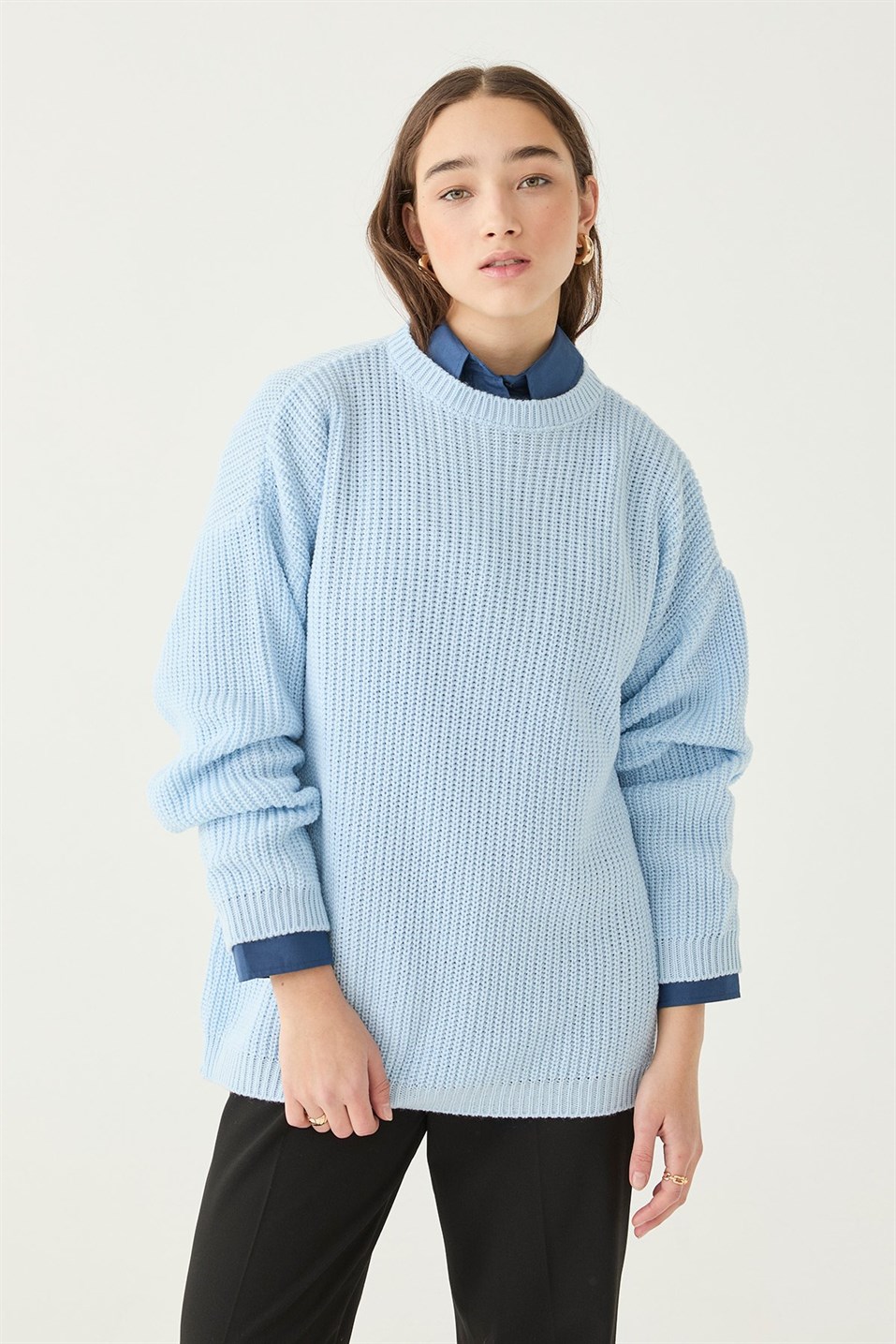 Icy Blue Oversize Knitwear Sweatshirt