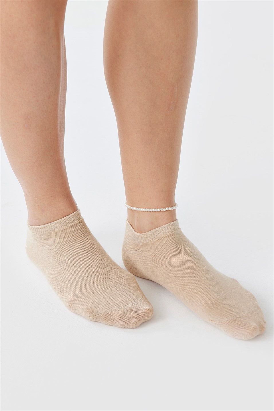 Beige Cotton Thin Booties Socks