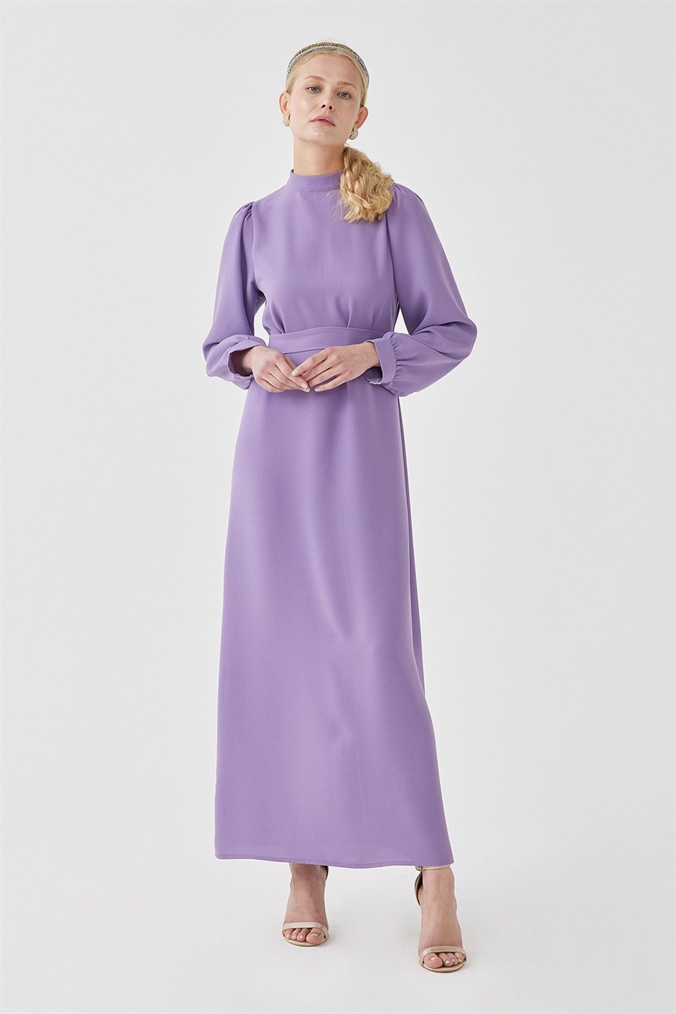 Lavender Shiny Stone Buttoned Evening Dress