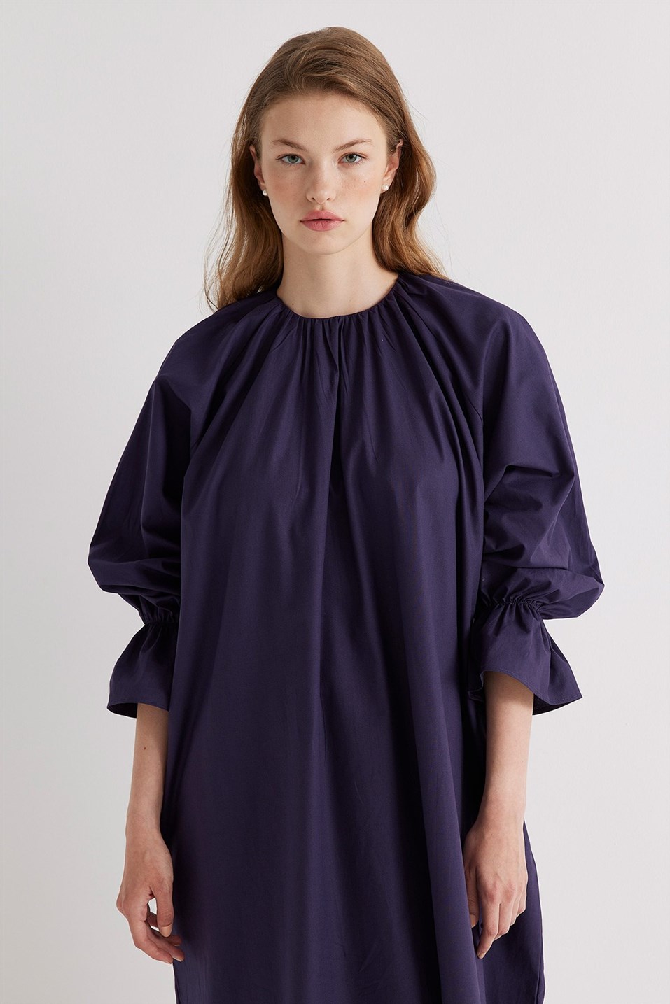 Purple Raglan Sleeve Pleated Dress