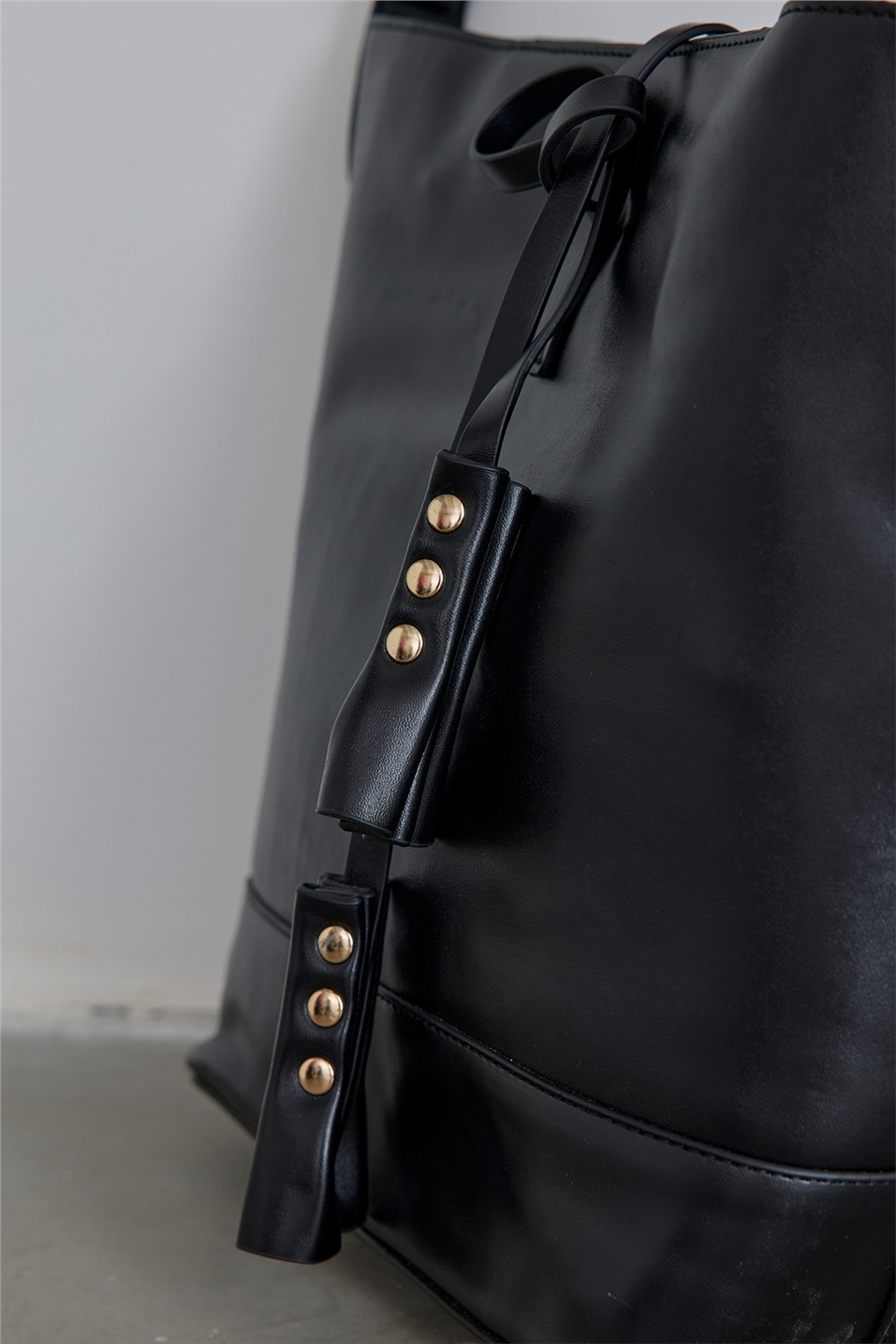 Black Leather Tote Bag Set