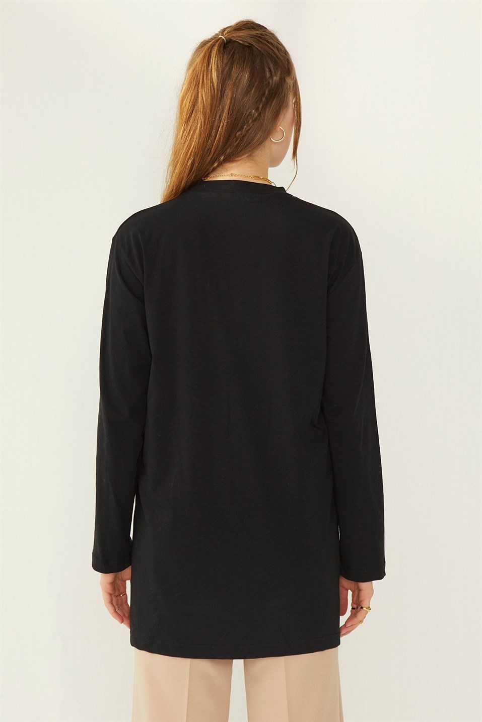 Siyah Uzun Pamuklu Sweatshirt