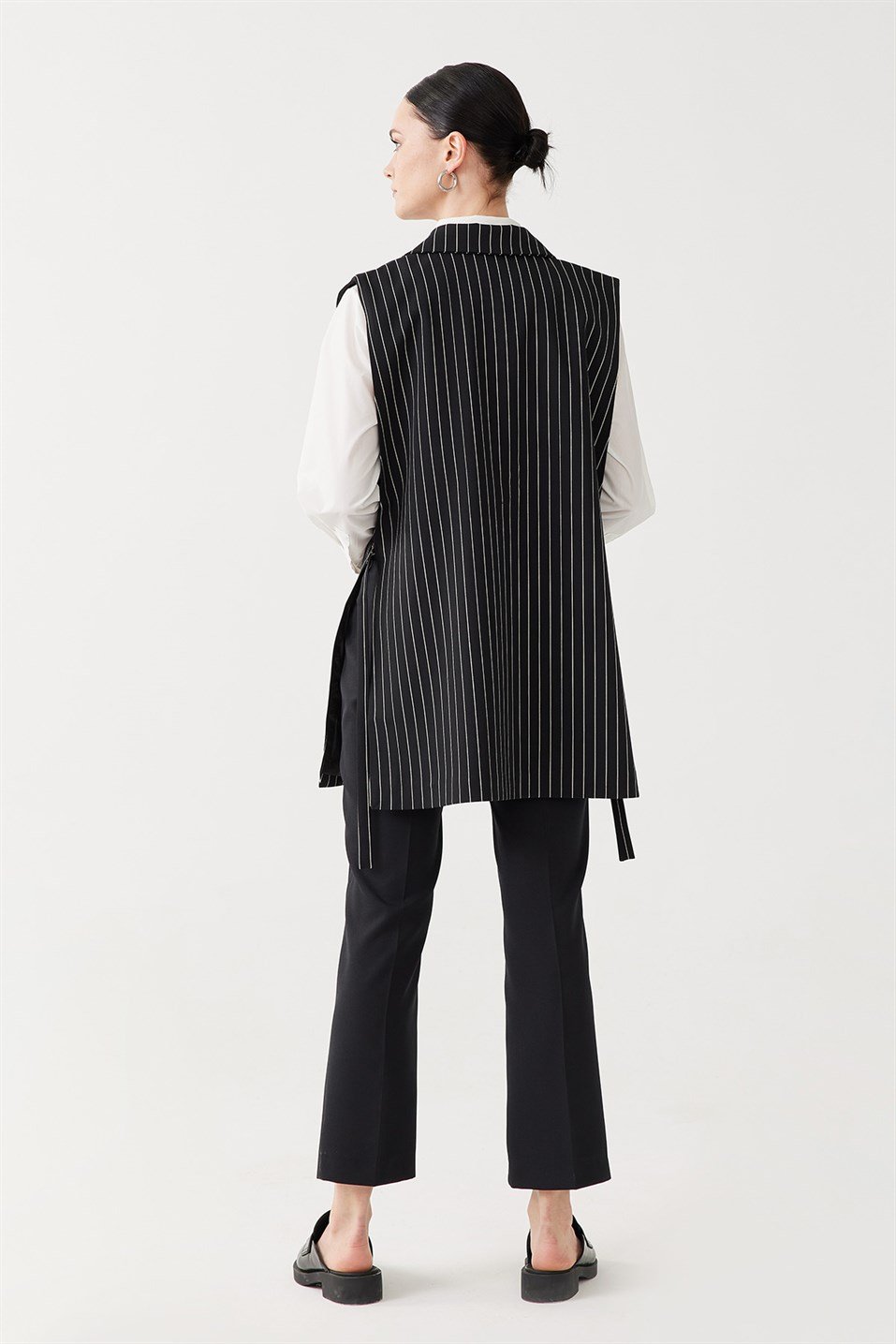 Striped Single Buttoned Slit Vest