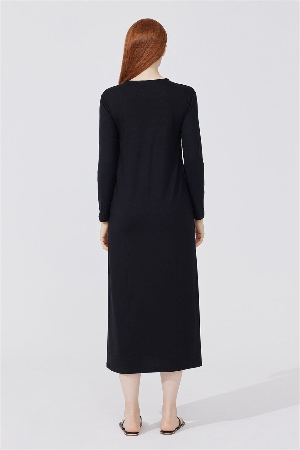 Black Long Sleeve Combed Cotton Dress
