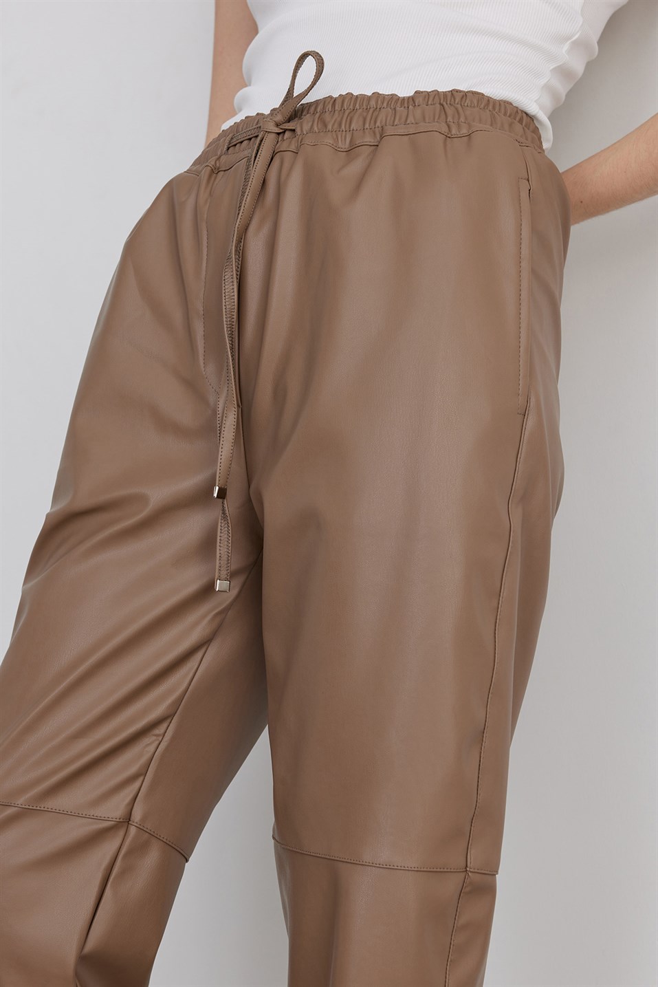 Mink Waist Flexible Leather Trousers