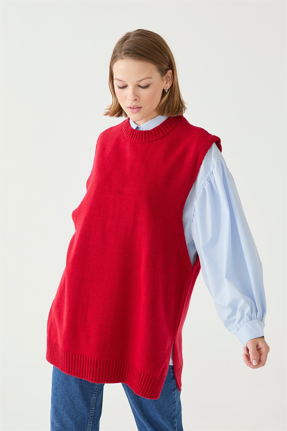 Red Slit Detailed Knitwear Jumpers