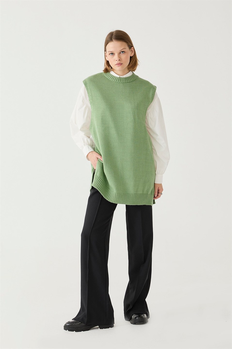 Green Slit Detailed Knitwear Jumpers