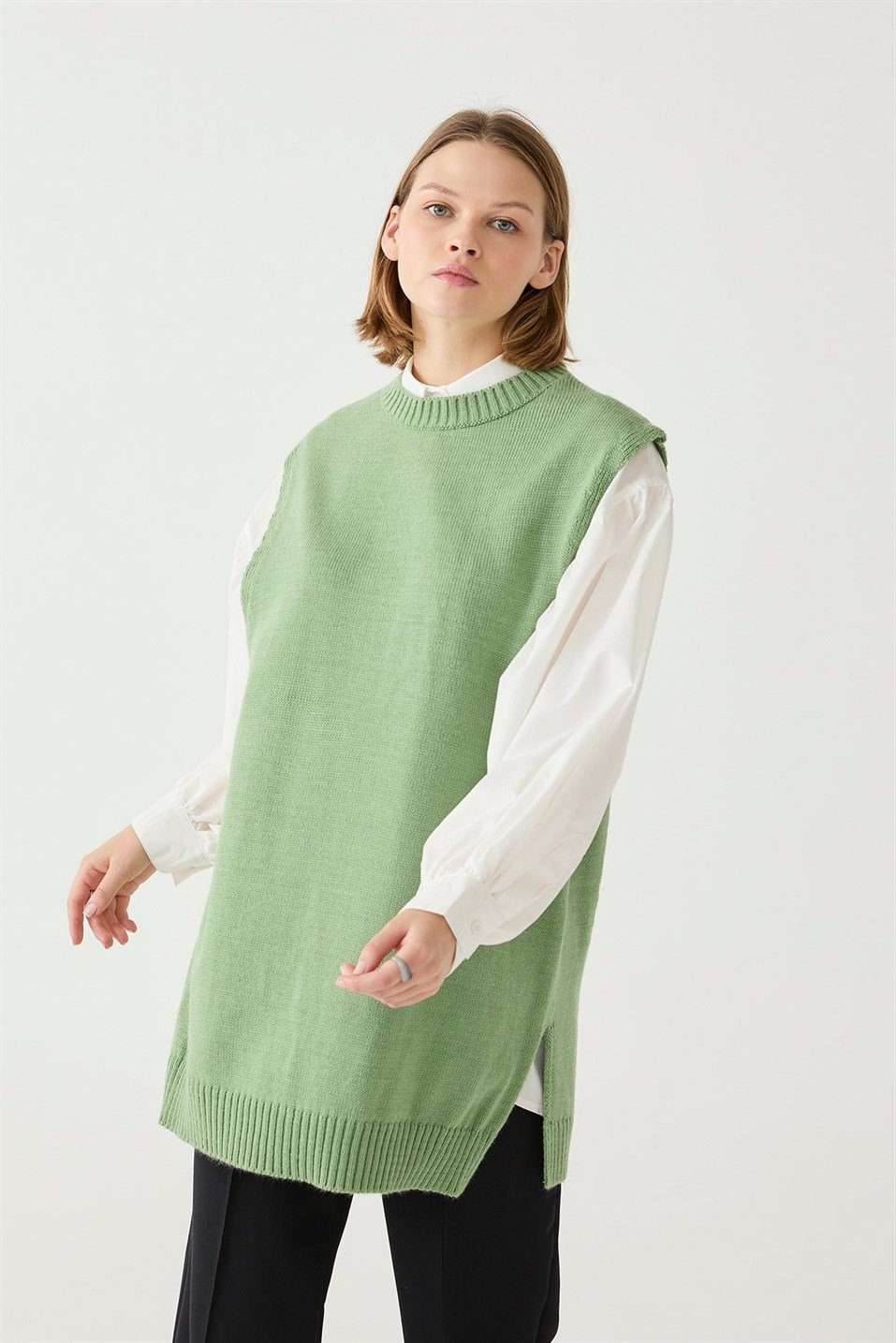 Green Slit Detailed Knitwear Jumpers
